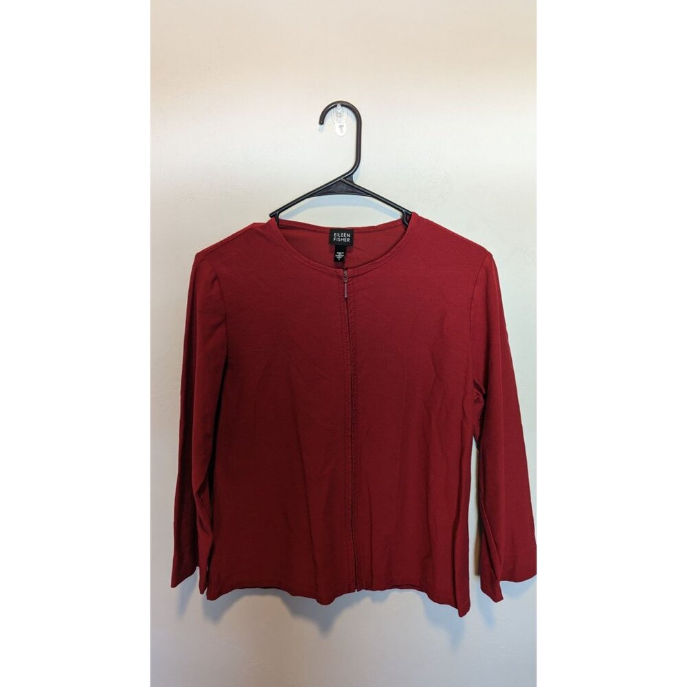 Eileen Fisher Red 3/4 Sleeve Cardigan With Zipper Front Closure Small